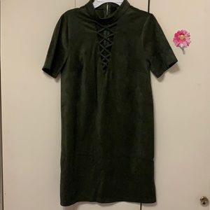Dark green velvet mini dress
